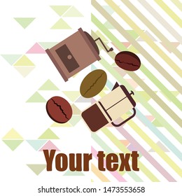 French press coffee, coffee beans, spilled coffee, vector illustration. Design elements for a cafe. Vector background.