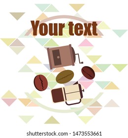 French press coffee, coffee beans, spilled coffee, vector illustration. Design elements for a cafe. Vector background.