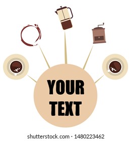 French press coffee, coffee beans, spilled coffee, vector illustration. Design elements for a cafe. Vector background.