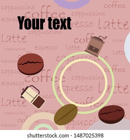 French press coffee, coffee beans, spilled coffee, vector illustration. Design elements for a cafe. Vector background.