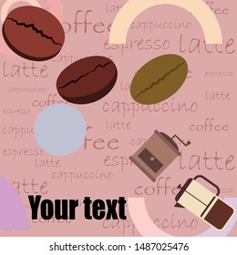 French press coffee, coffee beans, spilled coffee, vector illustration. Design elements for a cafe. Vector background.