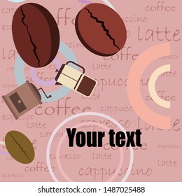 French press coffee, coffee beans, spilled coffee, vector illustration. Design elements for a cafe. Vector background.