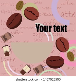 French press coffee, coffee beans, spilled coffee, vector illustration. Design elements for a cafe. Vector background.