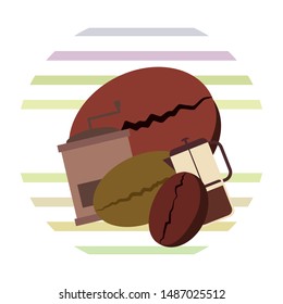 French press coffee, coffee beans, spilled coffee, vector illustration. Design elements for a cafe. Vector background.