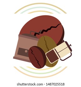 French press coffee, coffee beans, spilled coffee, vector illustration. Design elements for a cafe. Vector background.