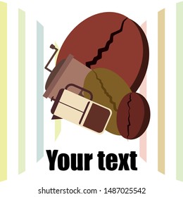French press coffee, coffee beans, spilled coffee, vector illustration. Design elements for a cafe. Vector background.