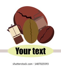 French press coffee, coffee beans, spilled coffee, vector illustration. Design elements for a cafe. Vector background.