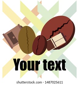 French press coffee, coffee beans, spilled coffee, vector illustration. Design elements for a cafe. Vector background.