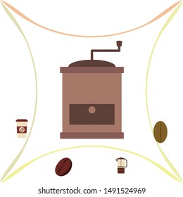 French press coffee, coffee beans, spilled coffee, vector illustration. Design elements for a cafe. Vector background.