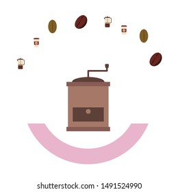 French press coffee, coffee beans, spilled coffee, vector illustration. Design elements for a cafe. Vector background.