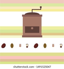 French press coffee, coffee beans, spilled coffee, vector illustration. Design elements for a cafe. Vector background.