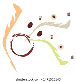 French press coffee, coffee beans, spilled coffee, vector illustration. Design elements for a cafe. Vector background.