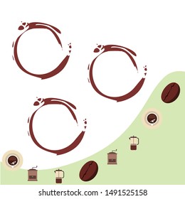 French press coffee, coffee beans, spilled coffee, vector illustration. Design elements for a cafe. Vector background.