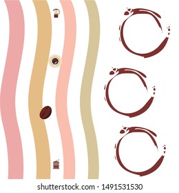 French press coffee, coffee beans, spilled coffee, vector illustration. Design elements for a cafe. Vector background.