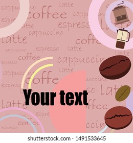 French press coffee, coffee beans, spilled coffee, vector illustration. Design elements for a cafe. Vector background.