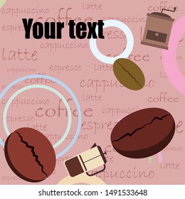 French press coffee, coffee beans, spilled coffee, vector illustration. Design elements for a cafe. Vector background.