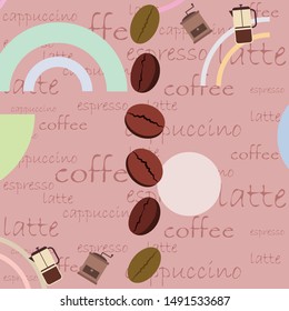 French press coffee, coffee beans, spilled coffee, vector illustration. Design elements for a cafe. Vector background.