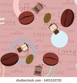 French press coffee, coffee beans, spilled coffee, vector illustration. Design elements for a cafe. Vector background.