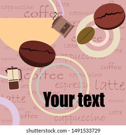 French press coffee, coffee beans, spilled coffee, vector illustration. Design elements for a cafe. Vector background.