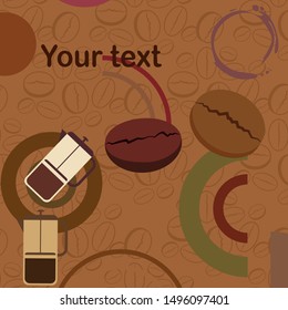 French press coffee, coffee beans, spilled coffee, vector illustration. Design elements for a cafe. Vector background.