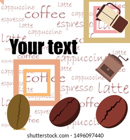 French press coffee, coffee beans, spilled coffee, vector illustration. Design elements for a cafe. Vector background.