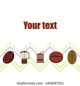 French press coffee, coffee beans, spilled coffee, vector illustration. Design elements for a cafe. Vector background.