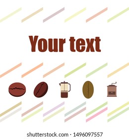 French press coffee, coffee beans, spilled coffee, vector illustration. Design elements for a cafe. Vector background.
