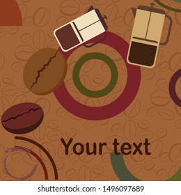 French press coffee, coffee beans, spilled coffee, vector illustration. Design elements for a cafe. Vector background.