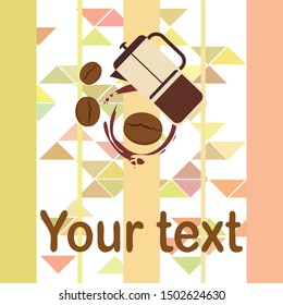 French press coffee, coffee beans, spilled coffee, vector illustration. Design elements for a cafe. Vector background.