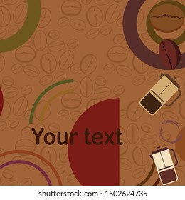 French press coffee, coffee beans, spilled coffee, vector illustration. Design elements for a cafe. Vector background.