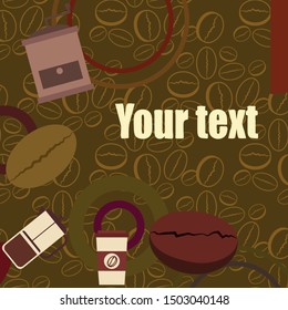 French press coffee, coffee beans, spilled coffee, vector illustration. Design elements for a cafe. Vector background.