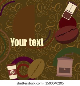French press coffee, coffee beans, spilled coffee, vector illustration. Design elements for a cafe. Vector background.