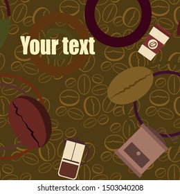 French press coffee, coffee beans, spilled coffee, vector illustration. Design elements for a cafe. Vector background.