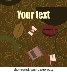 French press coffee, coffee beans, spilled coffee, vector illustration. Design elements for a cafe. Vector background.
