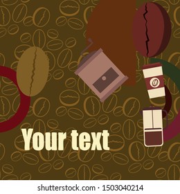 French press coffee, coffee beans, spilled coffee, vector illustration. Design elements for a cafe. Vector background.