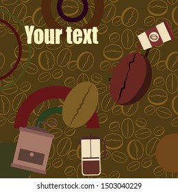 French press coffee, coffee beans, spilled coffee, vector illustration. Design elements for a cafe. Vector background.