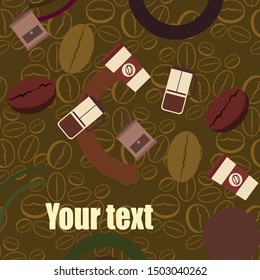 French press coffee, coffee beans, spilled coffee, vector illustration. Design elements for a cafe. Vector background.