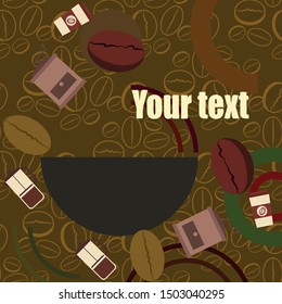 French press coffee, coffee beans, spilled coffee, vector illustration. Design elements for a cafe. Vector background.