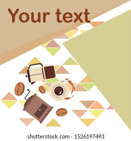 French press coffee, coffee beans, spilled coffee, vector illustration. Design elements for a cafe. Vector background.