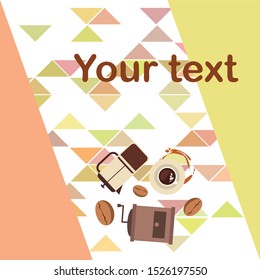 French press coffee, coffee beans, spilled coffee, vector illustration. Design elements for a cafe. Vector background.