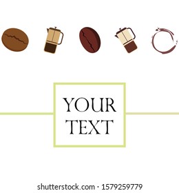 French press coffee, coffee beans, spilled coffee, vector illustration. Design elements for a cafe. Vector background.