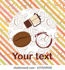 French press coffee, coffee beans, spilled coffee, vector illustration. Design elements for a cafe. Vector background.