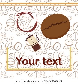 French press coffee, coffee beans, spilled coffee, vector illustration. Design elements for a cafe. Vector background.