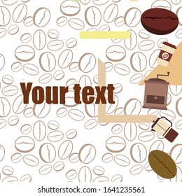 French press coffee, coffee beans, spilled coffee, vector illustration. Design elements for a cafe. Vector background.