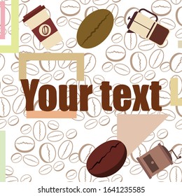 French press coffee, coffee beans, spilled coffee, vector illustration. Design elements for a cafe. Vector background.