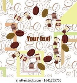 French press coffee, coffee beans, spilled coffee, vector illustration. Design elements for a cafe. Vector background.