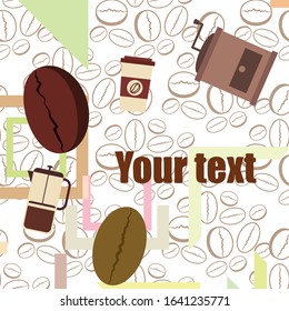 French press coffee, coffee beans, spilled coffee, vector illustration. Design elements for a cafe. Vector background.