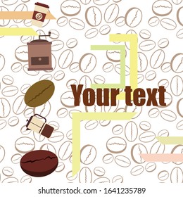 French press coffee, coffee beans, spilled coffee, vector illustration. Design elements for a cafe. Vector background.