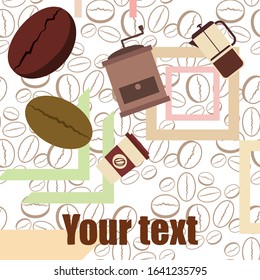 French press coffee, coffee beans, spilled coffee, vector illustration. Design elements for a cafe. Vector background.