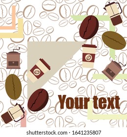 French press coffee, coffee beans, spilled coffee, vector illustration. Design elements for a cafe. Vector background.